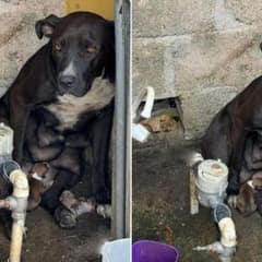 Heartbreaking Rescue: Mother Dog Left Outside to Deliver Puppies in Storm